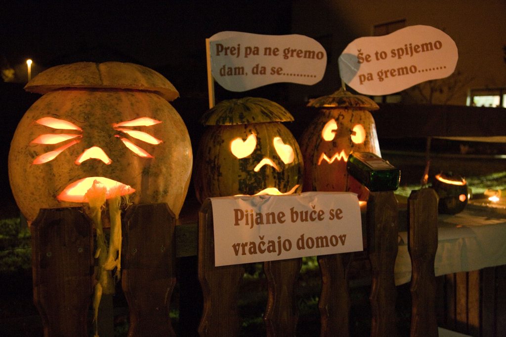 Decorated pumpkin at a local pumpkin show in Preserje, Slovenia. Just before halloween this local village near Ljubljana carves out pumpkins in all shapes and sizes and puts them on display in the street.